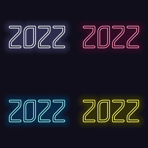Ikona Numer 2022 Szczęśliwego Nowego Roku Zestaw Neon Sign Kasyno — Wektor stockowy