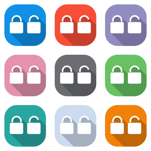 Lock Unlock Icon Набор Белых Иконок Цветных Квадратах Применения Бесшовный — стоковый вектор