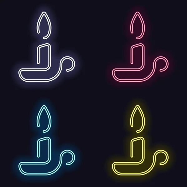 Simple Outline Candle Icon One Line Style Set Neon Sign — Stock Vector
