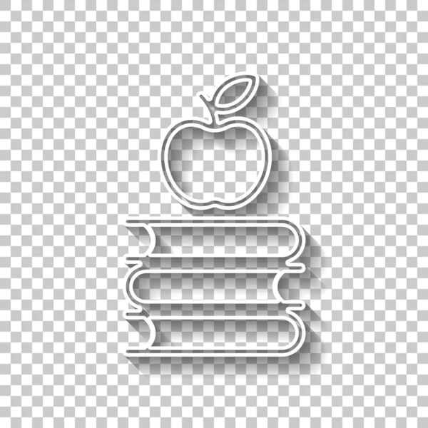 Яблоко Книгах Логотип Знаний Знак Белого Контура Тенью Прозрачном Фоне — стоковый вектор
