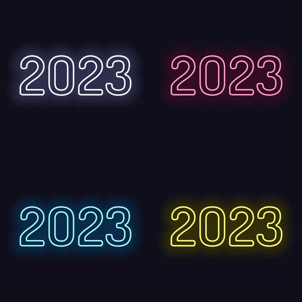 2023 Number Icon Happy New Year Set Neon Sign Casino — Stock Vector