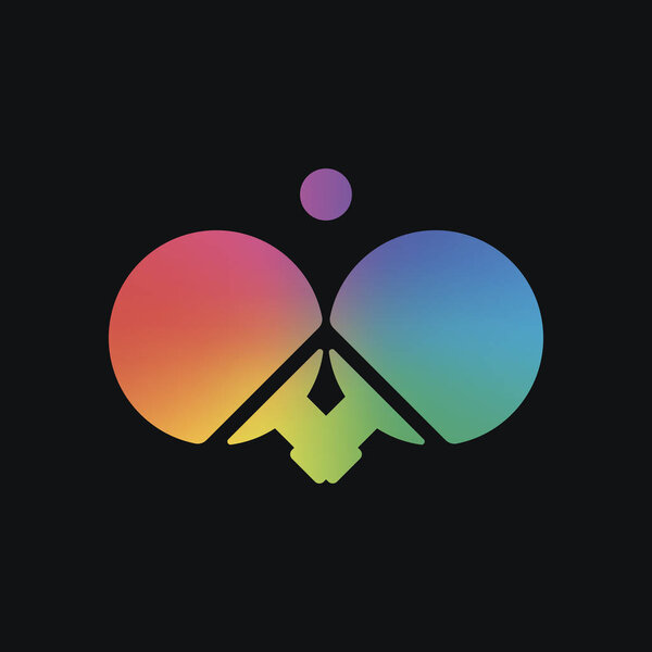 Ping pong icon. Rainbow color and dark background