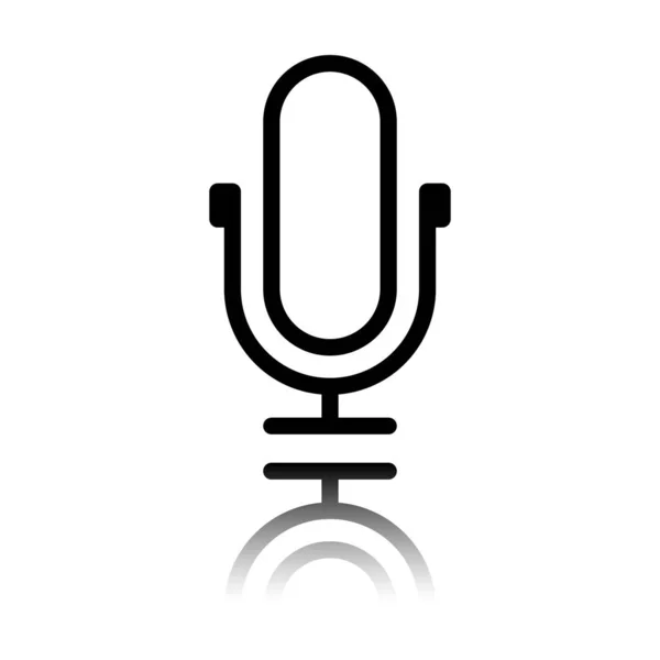 Simple Icône Microphone Ligne Contour Fin Icône Noire Avec Réflexion — Image vectorielle