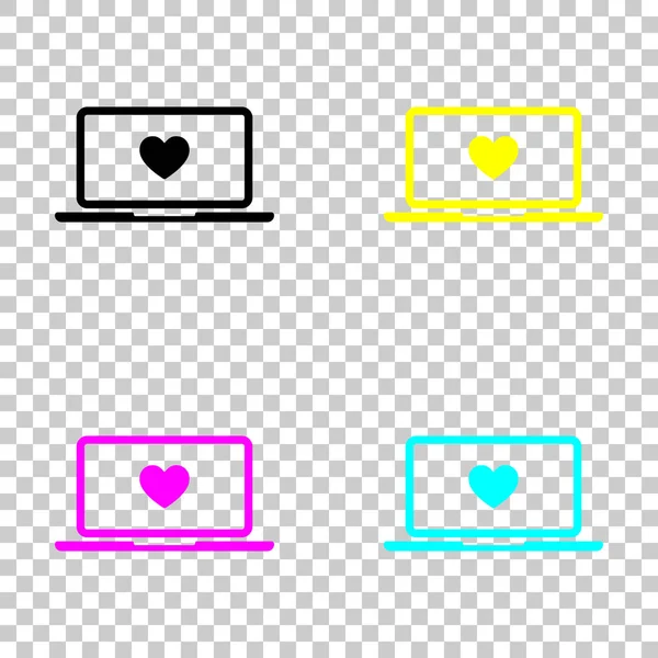 Ordenador Portátil Portátil Con Corazón Pantalla Icono Simple Conjunto Coloreado — Vector de stock