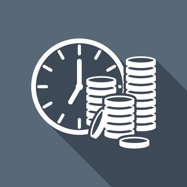 Tiempo Dinero Reloj Pila Monedas Icono Financiero Icono Plano Blanco — Vector de stock