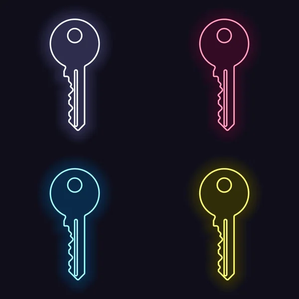 Key Icon Set Fashion Neon Sign Casino Style Dark Background — Stock Vector