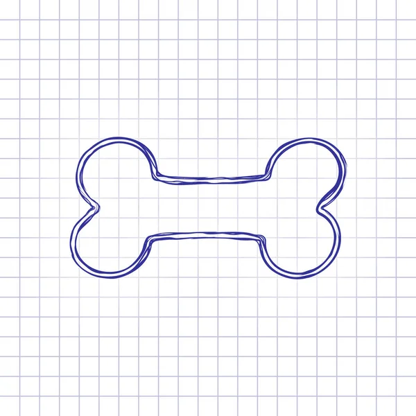 Köpek Kemik Simgesi Elle Çizilmiş Resim Kağıt Sayfası Mavi Mürekkep — Stok Vektör