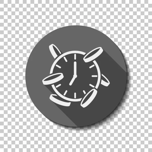 Tiempo Dinero Reloj Monedas Icono Financiero Icono Plano Sombra Larga — Vector de stock