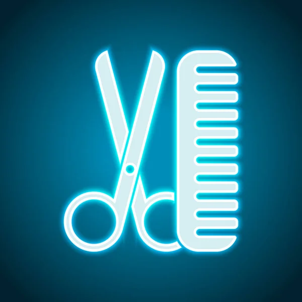 Schere Und Haarbürste Werkzeuge Des Friseurs Neon Stil Lichtdekoration Ikone — Stockvektor