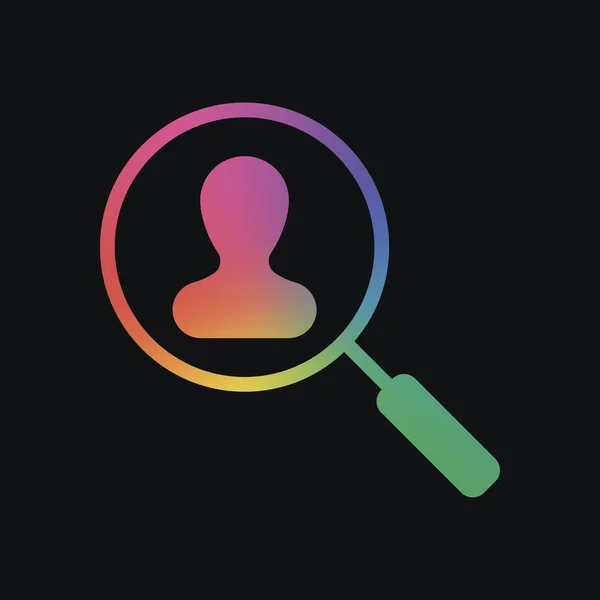 Personal Ikone Personensymbol Der Lupe Suchprofil Regenbogenfarbe Und Dunkler Hintergrund — Stockvektor