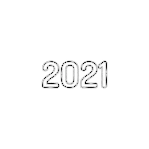 Icône Numéro 2021 Bonne Année Silhouette Contour Pointillé Avec Ombre — Image vectorielle