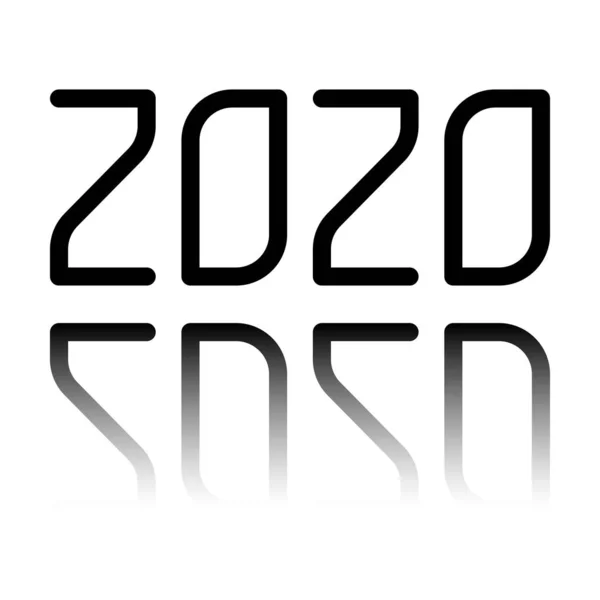 Значок Номера 2020 Новым Годом Черная Иконка Зеркальным Отражением Белом — стоковый вектор
