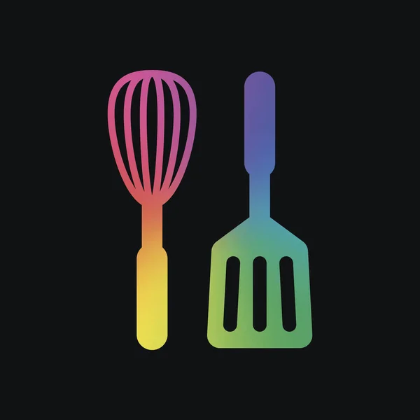 Kitchen Tool Icon Whisk Spatula Rainbow Color Dark Background — Stock Vector