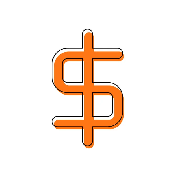 Symbole Dollar Simple Icône Isolée Composée Contour Mince Noir Orange — Image vectorielle