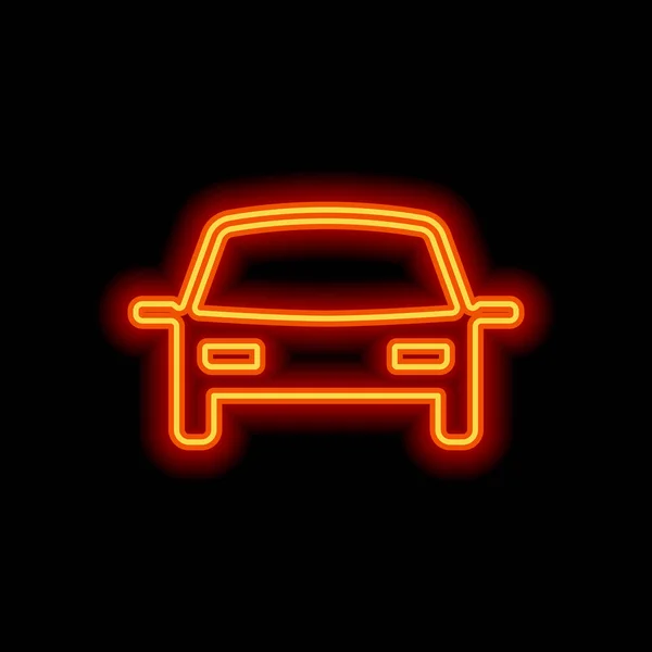Ikona Samochodu Pomarańczowa Neon Styl Czarnym Tle Ikona Światła — Wektor stockowy
