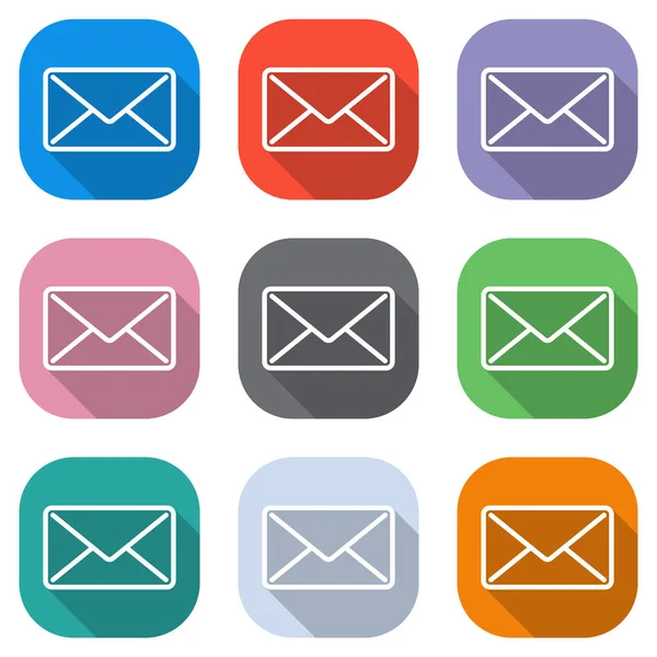 Mail Fechar Ícone Conjunto Ícones Brancos Quadrados Coloridos Para Aplicações — Vetor de Stock