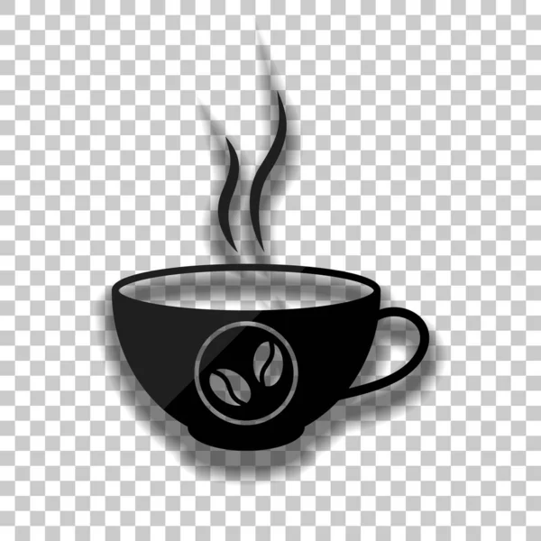 Φλιτζάνι Ζεστό Καφέ Εικονίδιο Μαύρο Γυαλί Εικονίδιο Μαλακό Σκιάς Διαφανές — Διανυσματικό Αρχείο