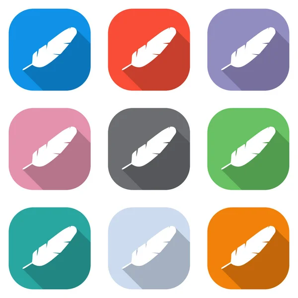 羽毛的简单图标 应用程序的彩色正方形上的一组白色图标 海报的无缝和图案 — 图库矢量图片