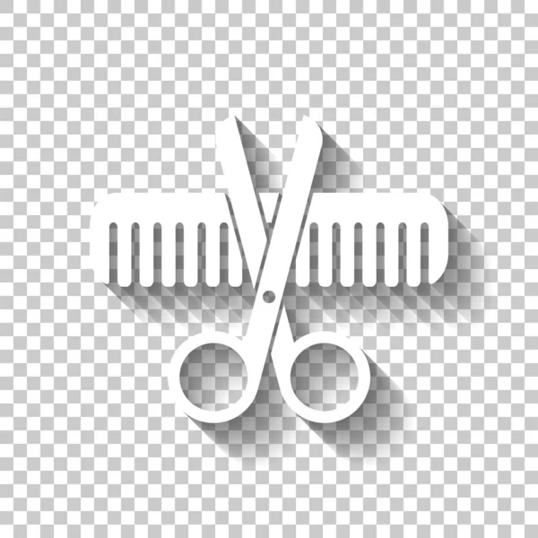 Ciseaux Brosse Cheveux Outils Croisés Coiffeur Icône Blanche Avec Ombre — Image vectorielle