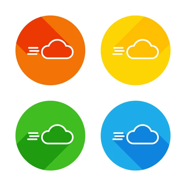 Winderige Pictogram Lineaire Dunne Omtrek Plat Wit Pictogram Gekleurde Cirkels — Stockvector