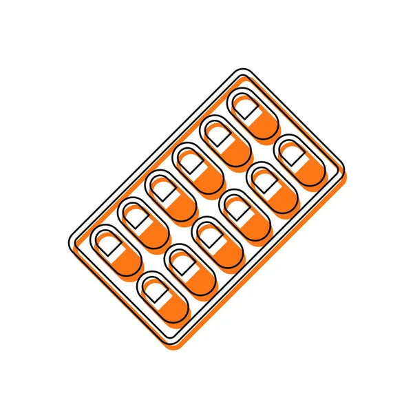 Pack Pills Icon Isolated Icon Consisting Black Thin Contour Orange — Stock Vector
