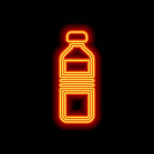 Flaska Vatten Enkel Ikon Orange Neon Stil Svart Bakgrund Ljus — Stock vektor
