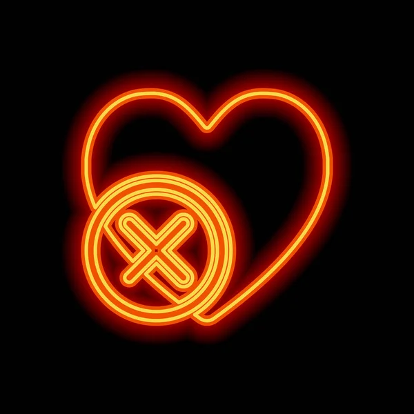 Coeur Avec Croix Silhouette Simple Style Néon Orange Sur Fond — Image vectorielle