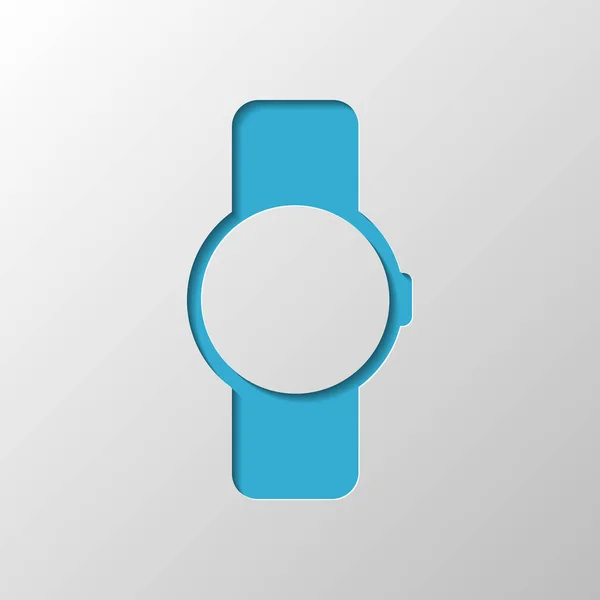 Hand smart watch with round display. Technology icon. Paper design. Cutted symbol with shadow
