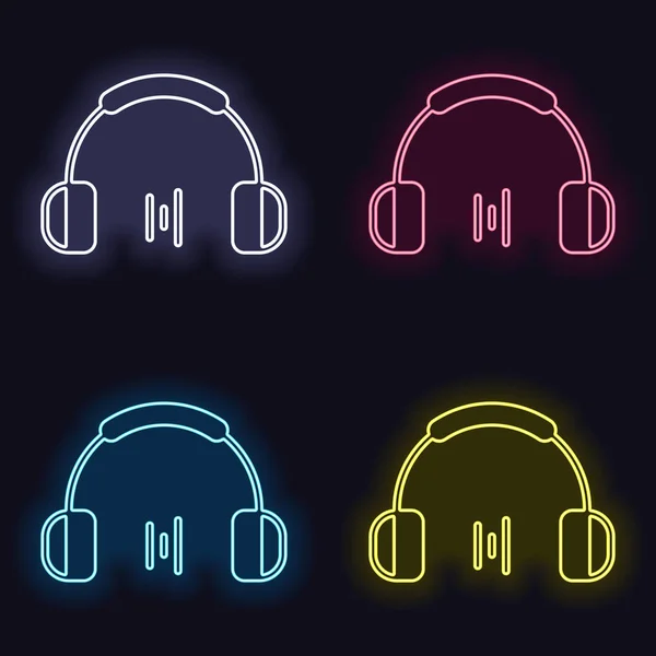 Casques Ondes Musicales Niveau Volume Minimum Simple Icône Ensembles Néons — Image vectorielle