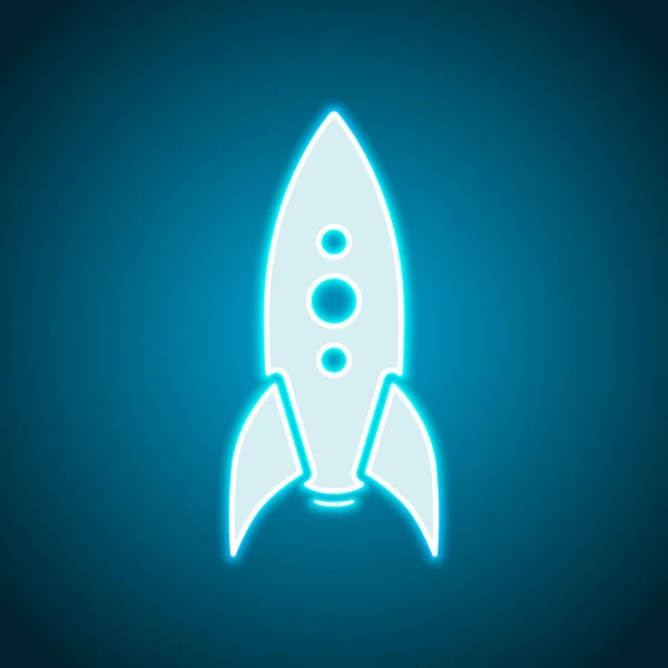 火箭发射图标 霓虹灯风格 浅色装饰图标 明亮的电符号 — 图库矢量图片