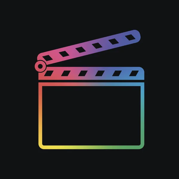 Film Clap Board Bioscoop Open Pictogram Regenboog Kleur Donkere Achtergrond — Stockvector