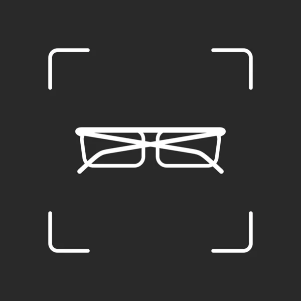 eyeglasses icon. White object in camera autofocus on dark background