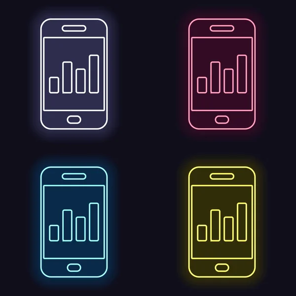 Фінанси Графічний Мобільний Телефон Набір Неонових Знаків Стиль Казино Темному — стоковий вектор