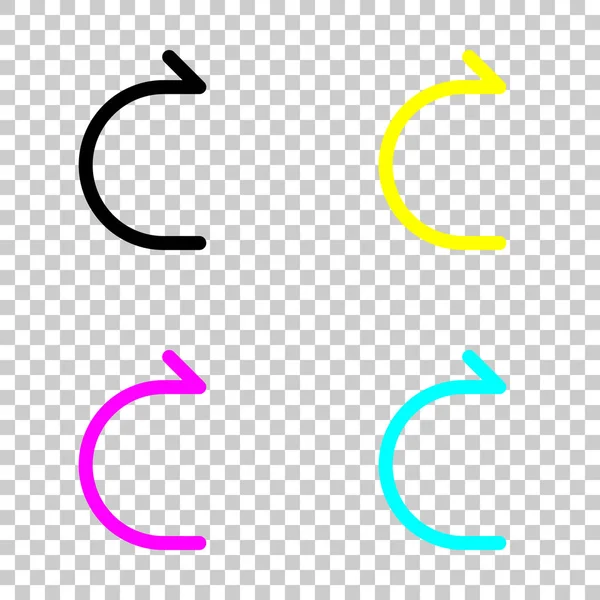 Basit ok, ileri. Doğrusal, ince anahat. Cmyk simgeleri şeffaf arka plan üzerinde renkli dizi