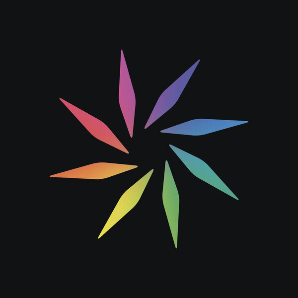 leaf, bamboo, flower. simple silhouette. Rainbow color and dark background