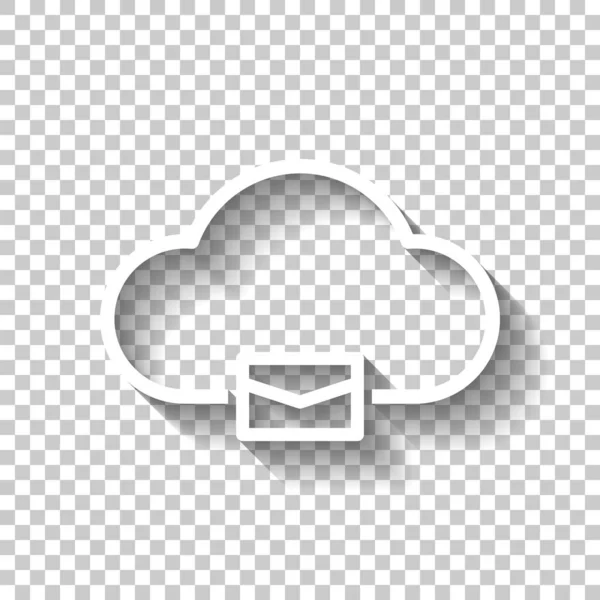 cloud mail, simple linear icon with thin outline. White icon with shadow on transparent background