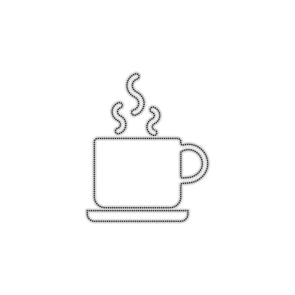 Fincan Sıcak Çay Kahve Simgesi Noktalı Anahat Siluet Gölge Beyaz — Stok Vektör