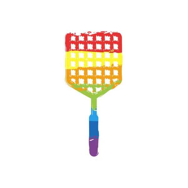Fly Swatter Icon Drawing Sign Lgbt Style Seven Colors Rainbow — Stock Vector