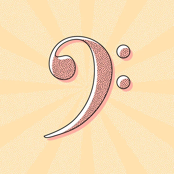 Bass Clef Ikona Vintage Retro Typografia Efektem Druku Offsetowego Kropki — Wektor stockowy