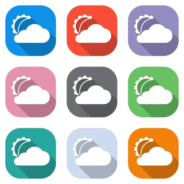 Maan Cloud Eenvoudige Silhouet Set Witte Pictogrammen Gekleurde Vierkantjes Voor — Stockvector