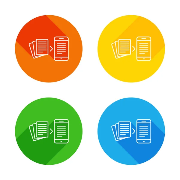 Μετατροπή Ηλεκτρονικό Έγγραφο Επίπεδη Λευκό Εικονίδιο Φόντο Χρωματιστοί Κύκλοι Τέσσερις — Διανυσματικό Αρχείο
