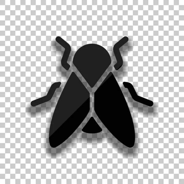 Silhouette of fly. Insect, nature icon. Black glass icon with soft shadow on transparent background