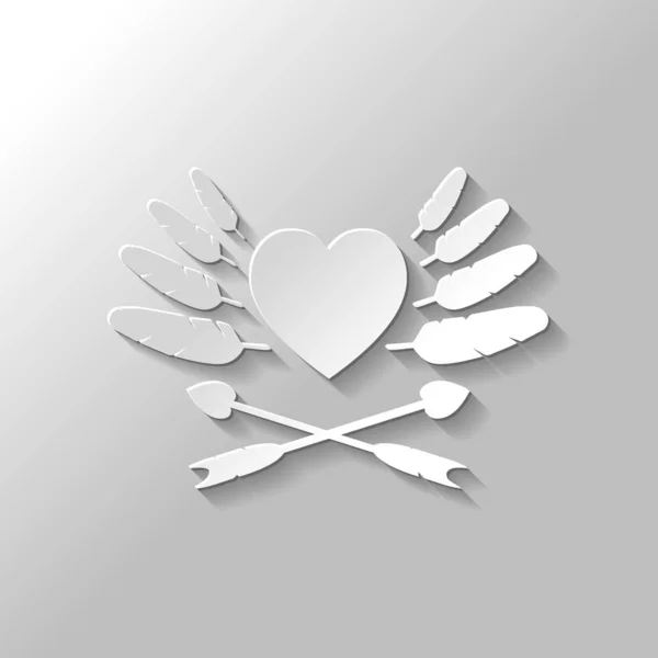 Uncolored Icon Valentines Day Heart Feathers Arrows Paper Style Shadow — Stock Vector