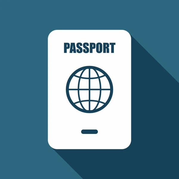 Passaporte Ícone Simples Ícone Plano Branco Com Sombra Longa Fundo — Vetor de Stock