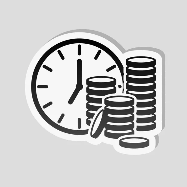 Time Money Clock Coin Stack Finance Icon Sticker Style White — Stock Vector