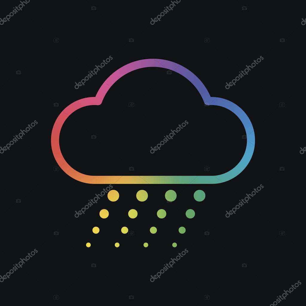 Snow and cloud. Linear, thin outline. Rainbow color and dark background