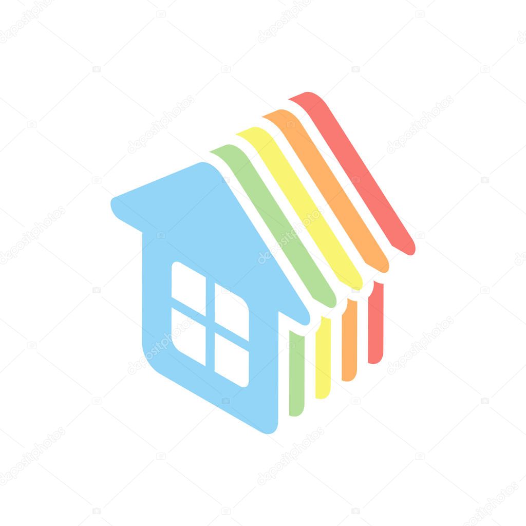 Simple house icon. Stack of colorful isometric icons on white background