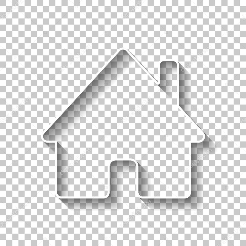 house icon. White outline sign with shadow on transparent background