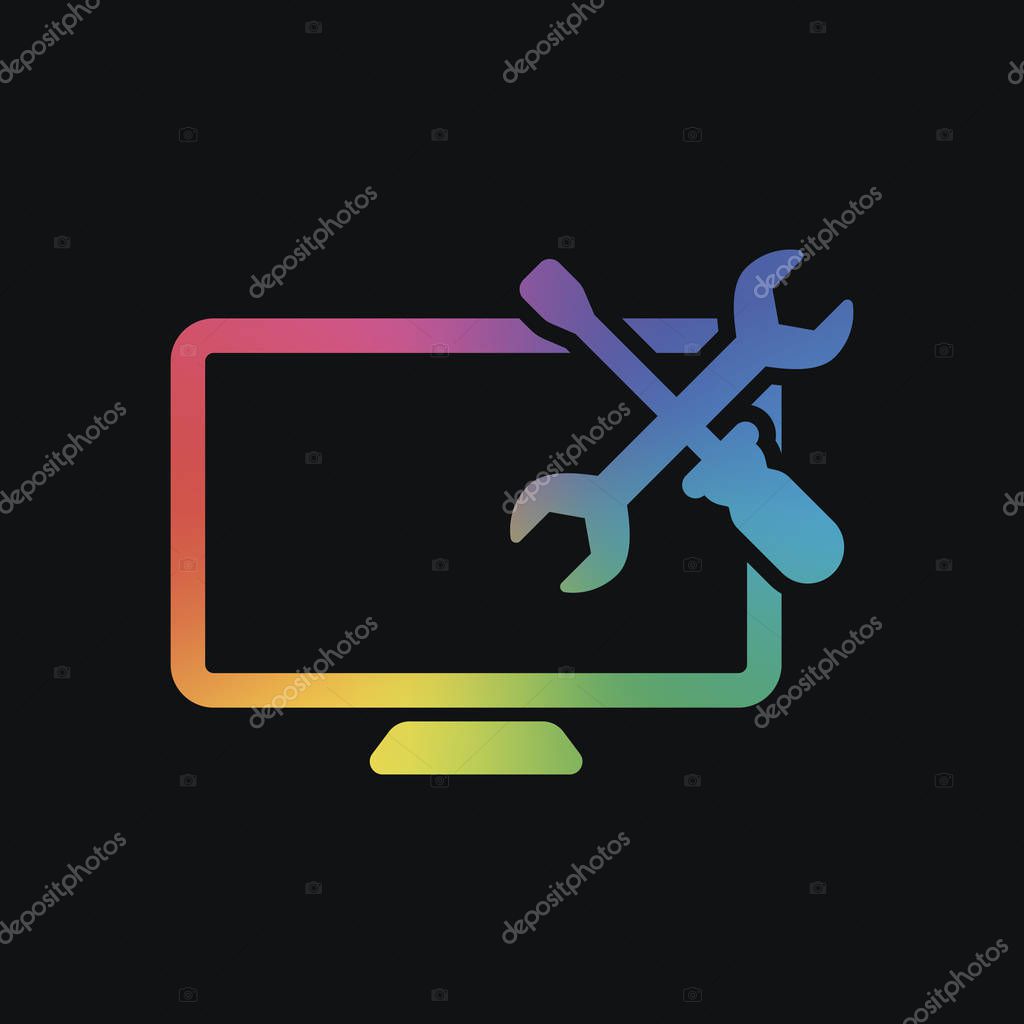 Computer repair service. Rainbow color and dark background