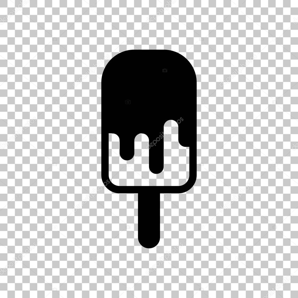 Ice lolly, eskimo on stick with chocolate, ice-cream. Simple icon. Black symbol on transparent background